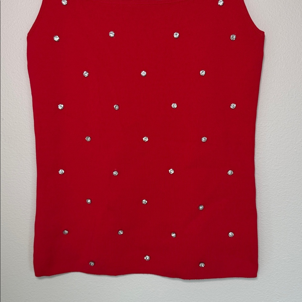 Boston Proper Red Embellished Jewel Rhinestone Tank Top - Picture 3 of 4